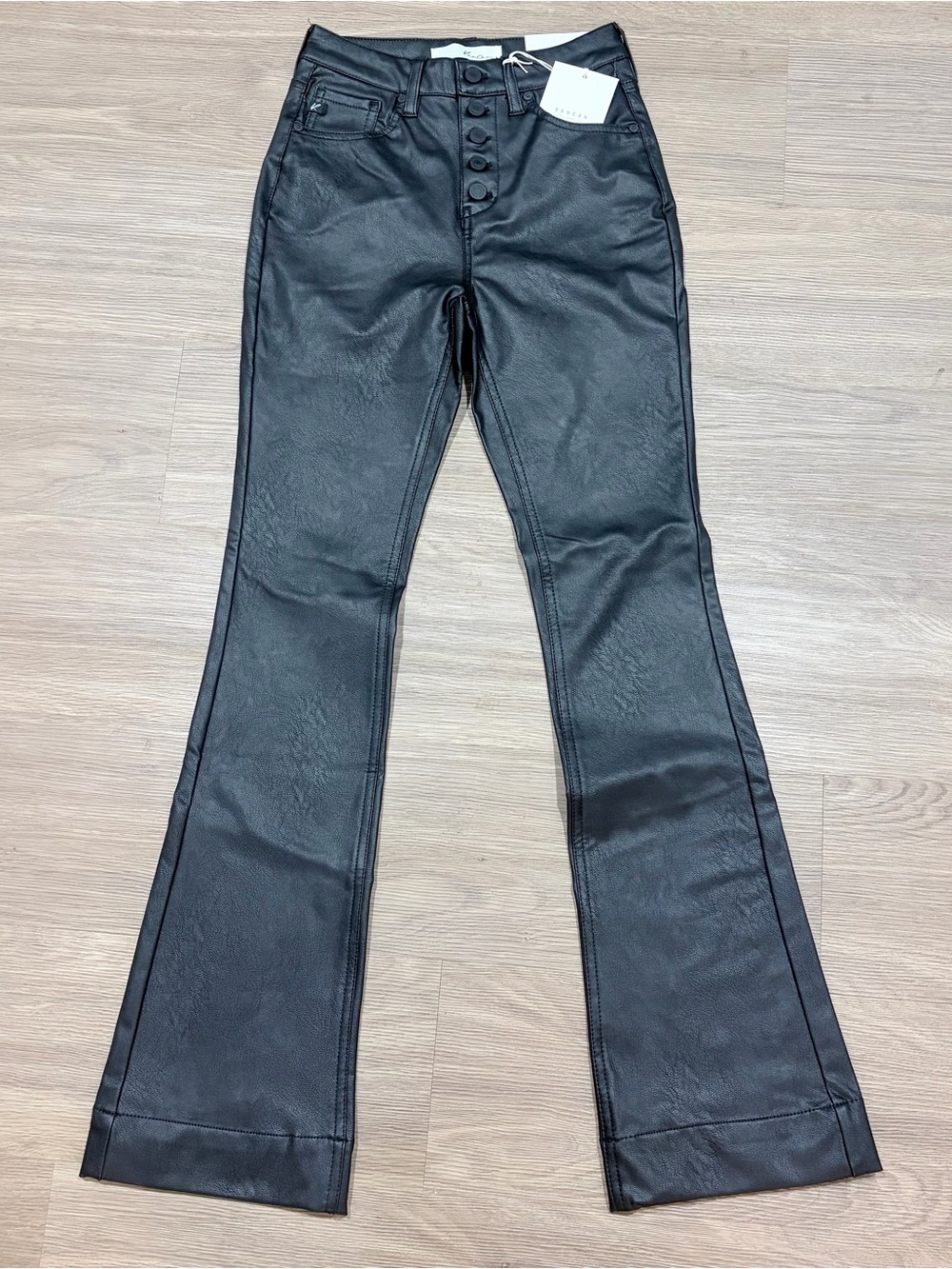 KanCan Faux Leather High Rise Ankle Skinny Pants NWT BLK Sz 1/24 Exposed Fly